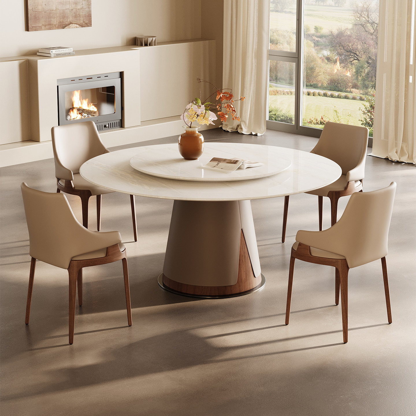 彼爱1生天然奢石圆餐桌高端家用现代轻奢简约带转盘圆形大理石桌