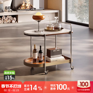 彼爱1生天然奢石可移动边几小推车客厅大理石意式轻奢置物架茶车