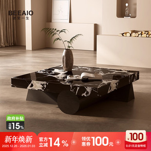天然奢石宝格丽黑意式 高级感 极简大理石方茶几现代轻奢设计师款