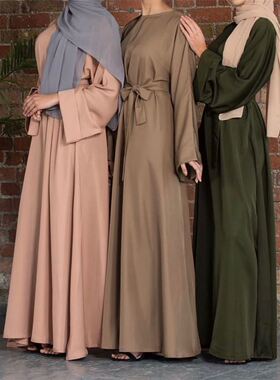 新款速卖通 基础款中东土耳其纯色大码长袍连衣裙LR363