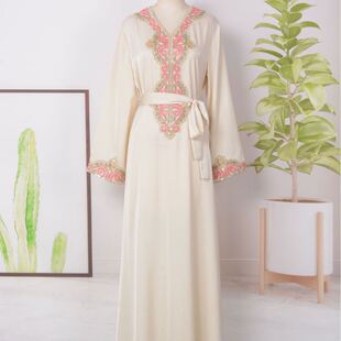 阿拉伯服饰新款串珠刺绣连衣裙中东迪拜沙特旅游跨境女装长袍134