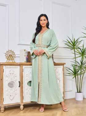 中东跨境摩洛哥外贸新款长袍刺绣休闲连衣裙Dubai Ladies' robes