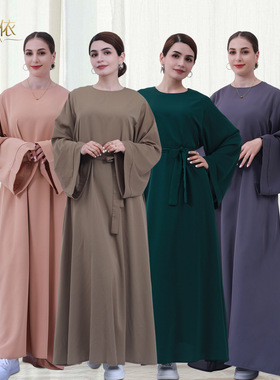 新款速卖通 基础款中东土耳其纯色大码长袍连衣裙LR363