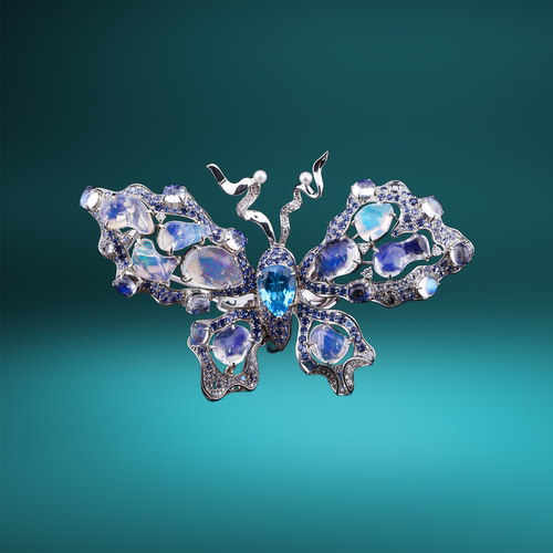 金石盟蓝宝欧泊18K金蝴蝶胸针