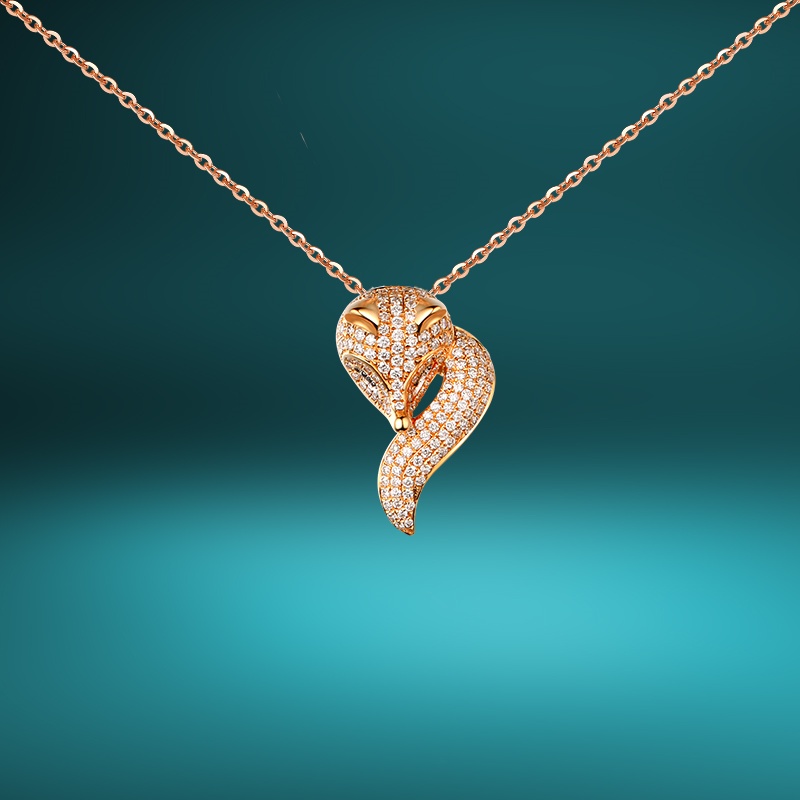 金石盟白狐奢华S925纯银天然锆石狐狸奢华项链群镶吊坠节日送礼