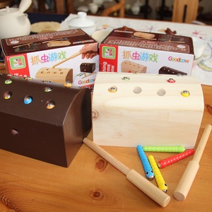 抓虫游戏木质磁性钓虫玩具毛毛虫配对益智蒙氏幼儿园启蒙早教教具