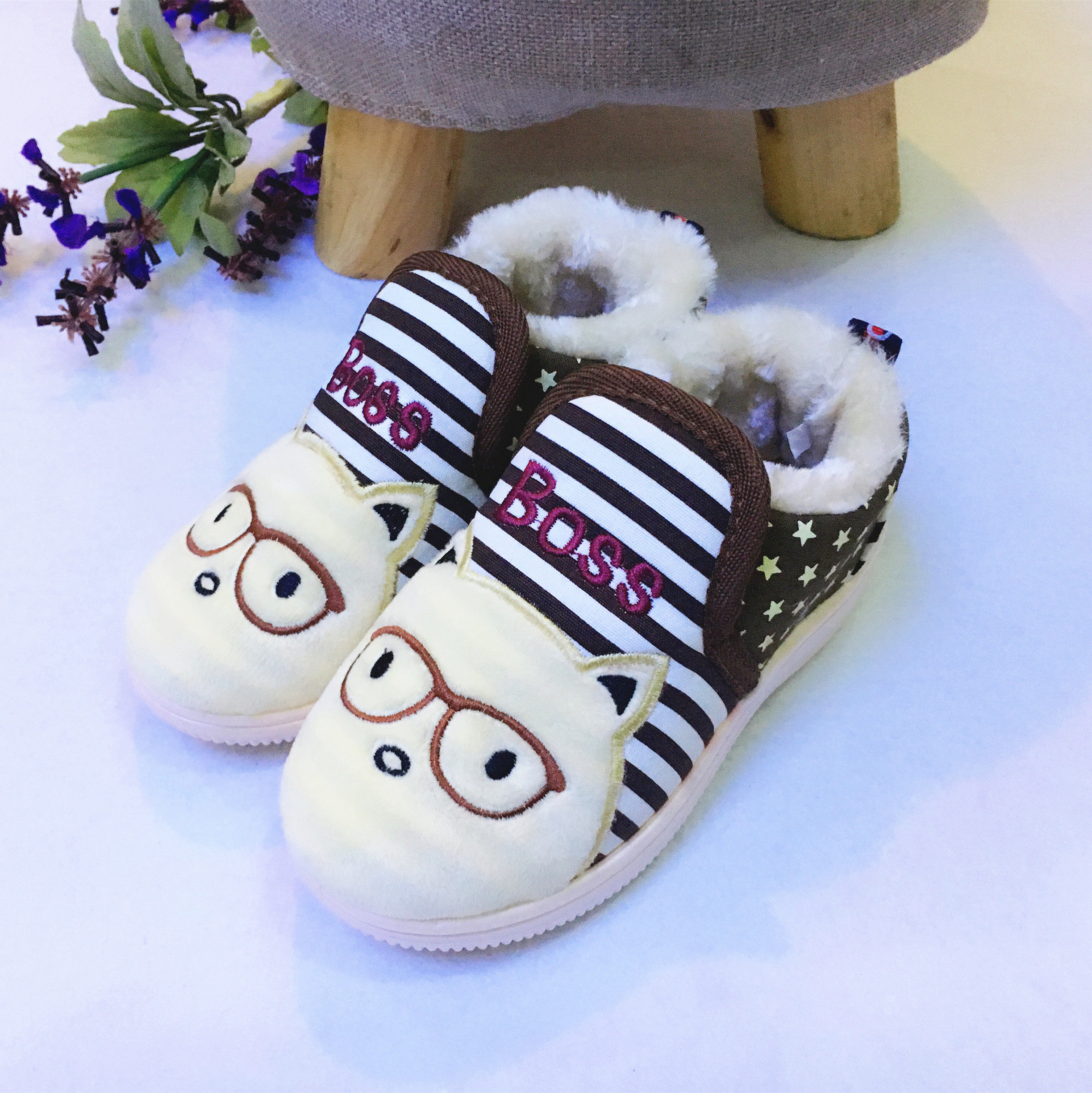 Pantoufles enfants en coton pour hiver - semelle tendon - Ref 1006154 Image 1