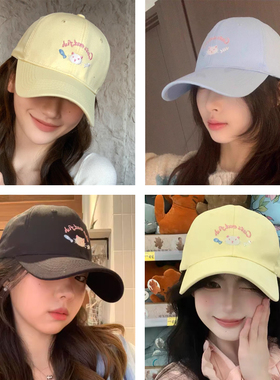 可爱小猫刺绣棒球帽女春夏季大头围宽檐显脸小鸭舌帽韩版百搭帽子