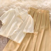 女温柔风穿搭高腰中长半身裙套装 2025夏装 盘扣短袖 衬衫 新款 新中式