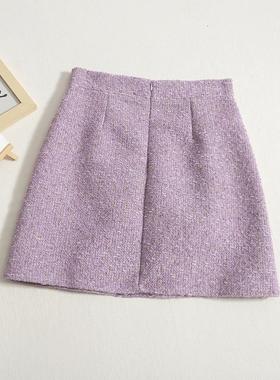 半身裙女秋冬2025新款a字裙小香风法式设计感包臀裙紫色短裙子女