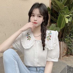 RM8563#夏装新款娃娃领短袖衬衫女设计感小众上衣女