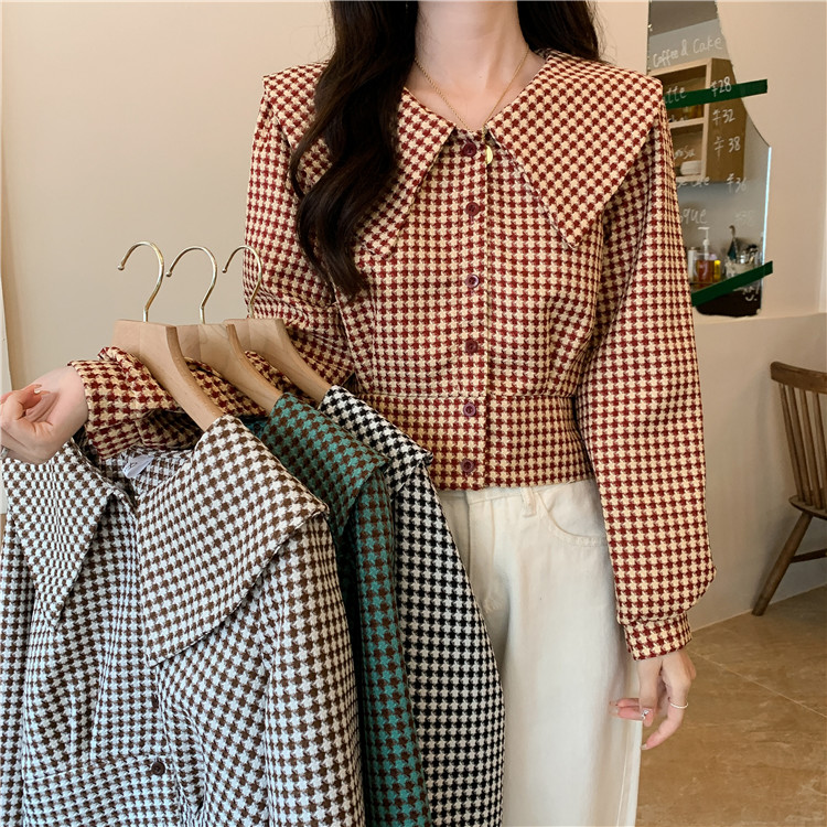 格子娃娃领衬衫女春秋季新款