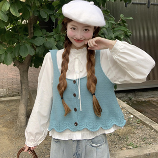 新款 衬衫 韩版 百搭显瘦长袖 针织马甲两件套女上衣潮 时尚 2025秋季