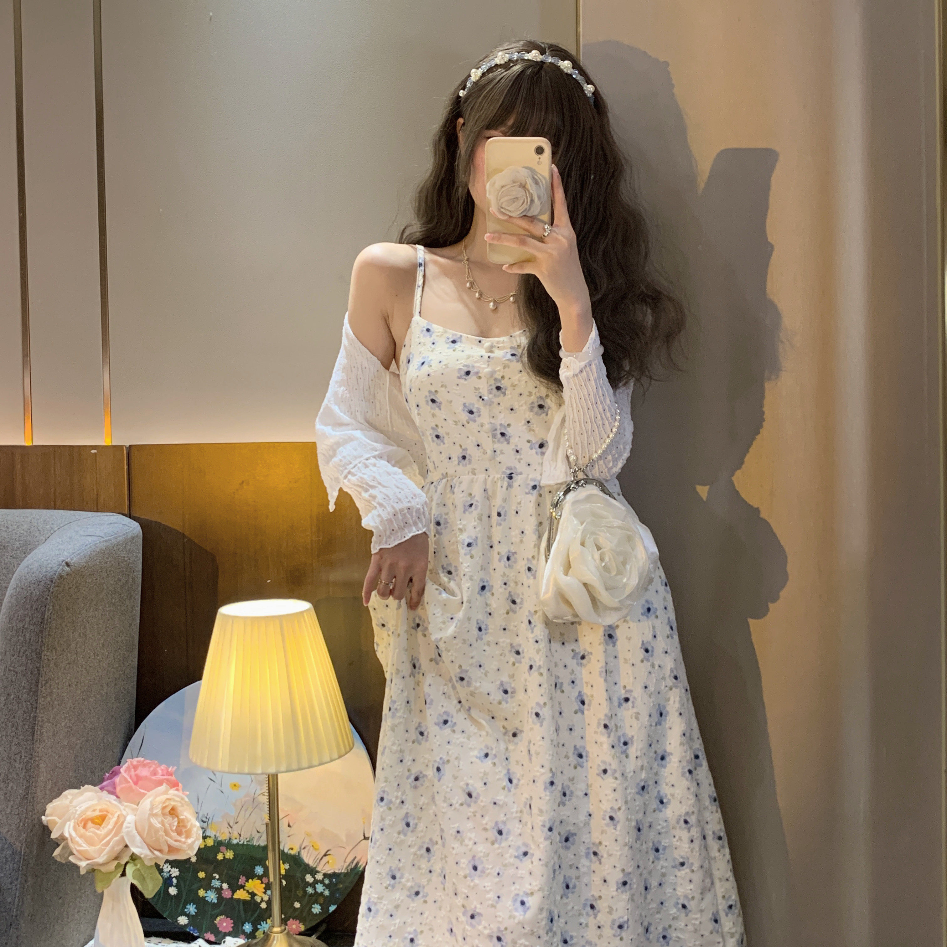 碎花中长款小众吊带连衣裙女图片