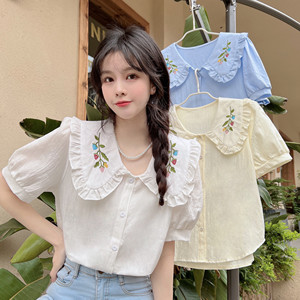 RM8563#夏装新款娃娃领短袖衬衫女设计感小众上衣女