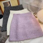 半身裙女秋冬2025新款 a字裙小香风法式 设计感包臀裙紫色短裙子女