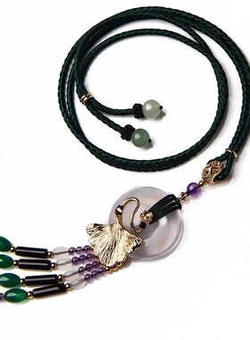 天然玛瑙平安扣毛衣链玛瑙玉髓项链长款流苏穗子项链可调节民族风