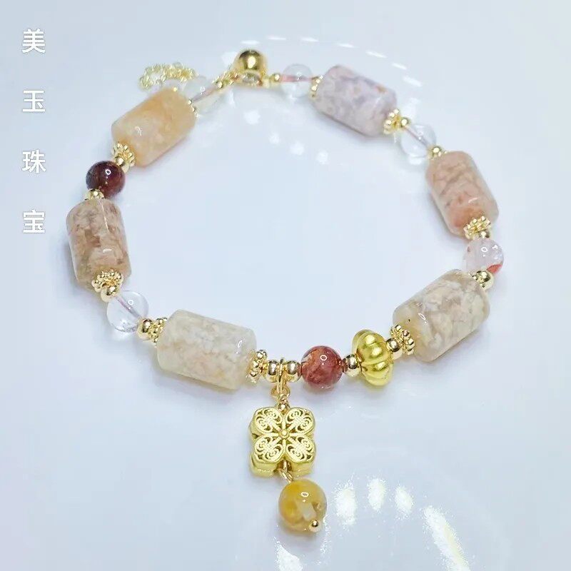 天然樱花玛瑙手链手串圆柱桶珠时尚饰品礼物爆款女款精致diy高档