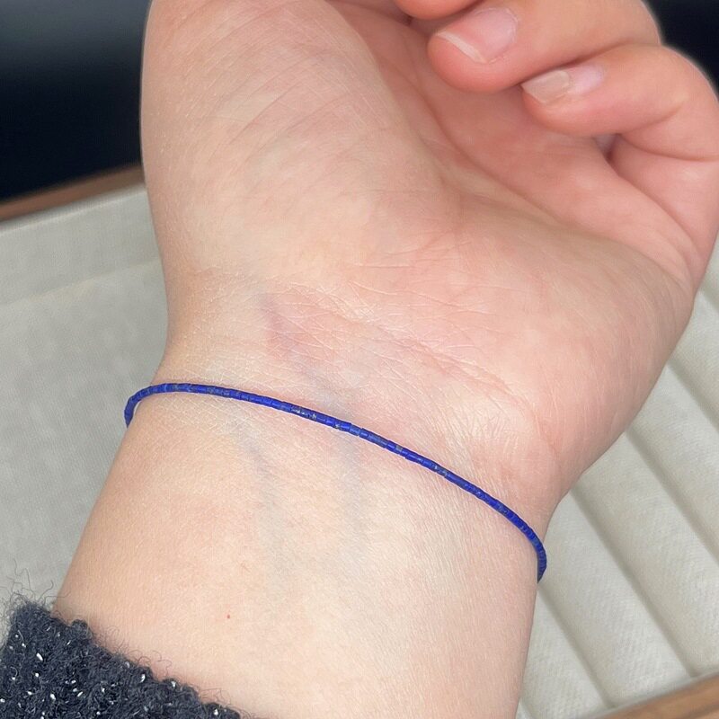 天然青金石极细手链水晶手串纤细1毫米细绳手蓝色手绳串简约显白