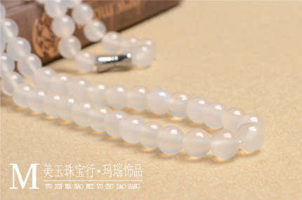 AAA天然玛瑙项链白色颈链锁骨链圆珠项链毛衣链短款8mm10mm女款