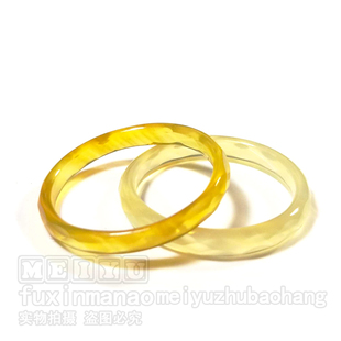 纯天然玛瑙戒指圈圆环尾戒指环琥珀黄色咖啡角度切面菱形多面特细