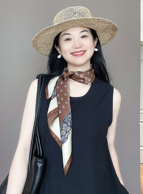 时髦洋气！咖啡色长条100%桑蚕丝真丝丝巾女春秋冬护颈领巾围巾