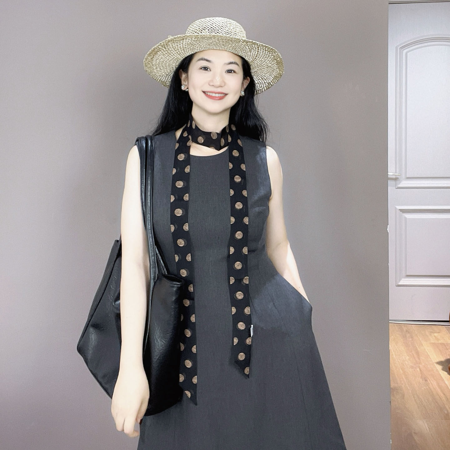 黑色波点细窄长条真丝丝巾女时尚气质系脖装饰飘带桑蚕丝领巾腰带