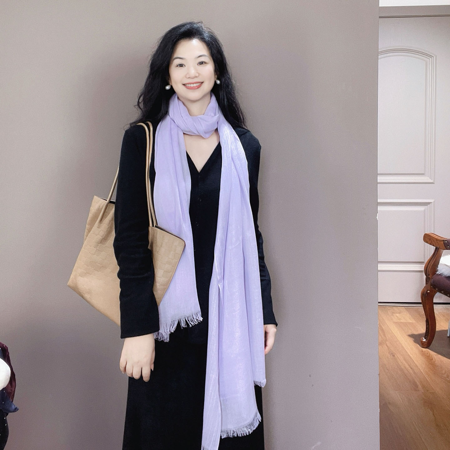 浅紫色棉麻围巾女2025新款轻奢高级感护颈春秋冬纯色保暖围脖披肩