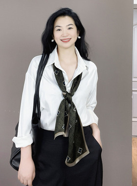 墨绿色长条真丝丝巾女飘带轻奢高级感老钱风100%桑蚕丝护颈围巾