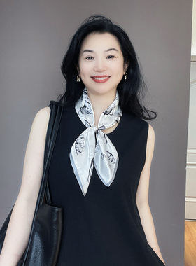 项链珍珠磁吸扣白色真丝丝巾小丝巾女100%桑蚕丝职业衬衣护颈领巾