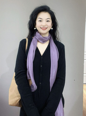 气质高级感！香芋紫色真丝丝巾女春秋薄款夏季长条细窄装饰小围巾