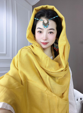 四季款百搭纯色姜黄旅游披肩围巾