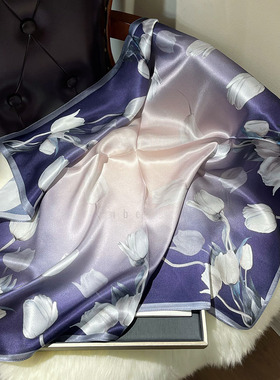 粉紫色真丝丝巾女士2026新款系脖高级感100%桑蚕丝高档护颈中方巾
