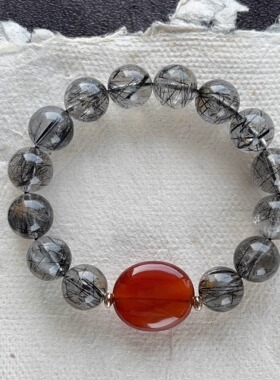 原创设计款复古黑发晶玛瑙手链