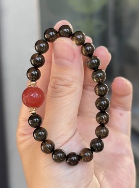 石头的日记  黑美人天然碧玺红玛瑙雕刻朱手串文玩
