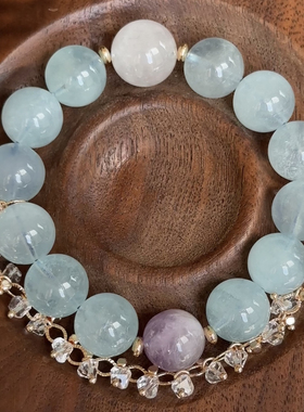 石头的日记 超级貌美的大颗天然海蓝宝水晶玻璃钻珠链手串