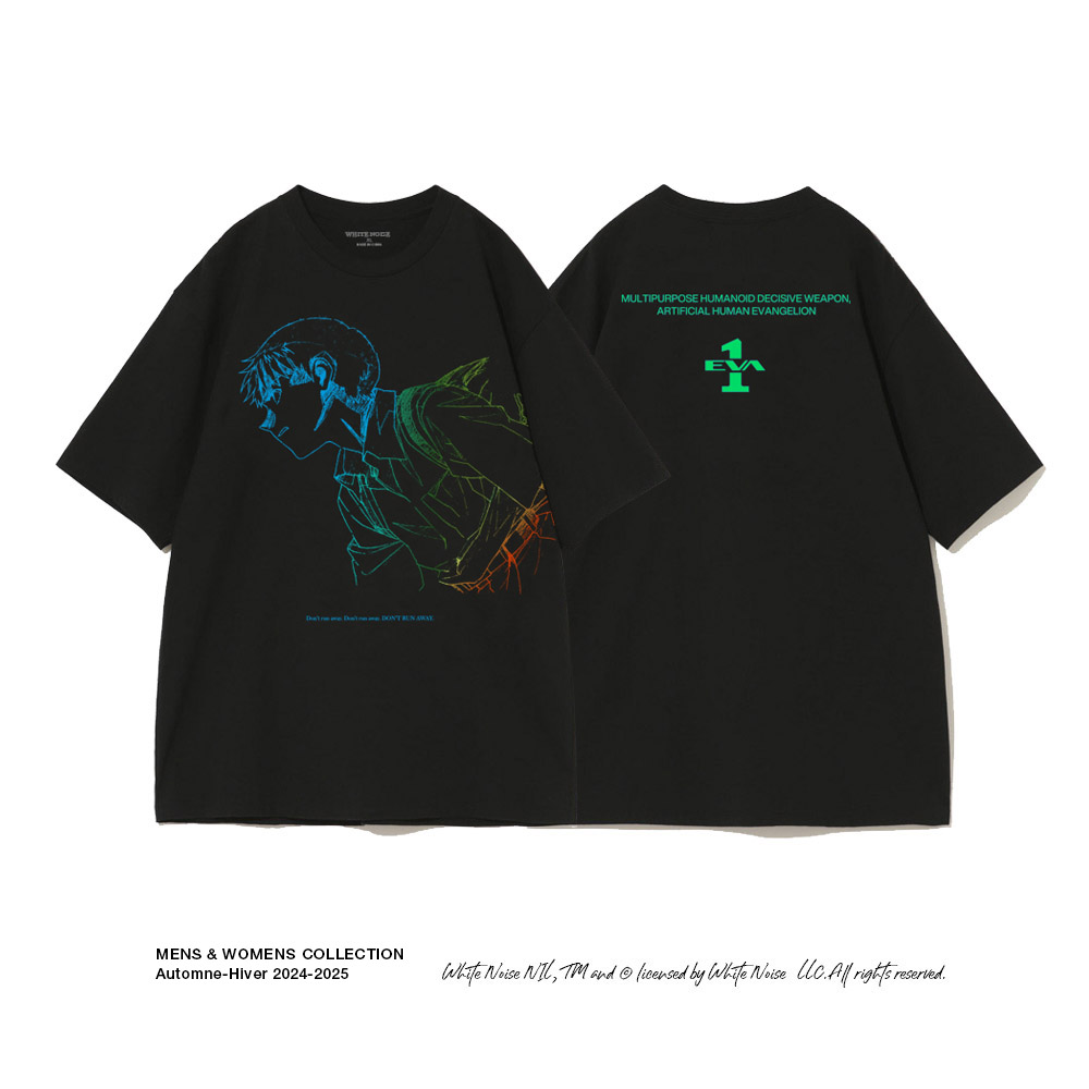 thumbnail for Richao Anime Summer EVA Junior Line Drawing Gradient Men's and Women's Direct Injection Printed Cotton Breathable Loose Washed Short Sleeve T-Shirt