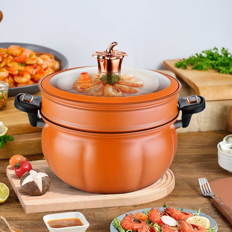 南瓜微压锅家用煲汤炖锅麦饭石不粘锅多功能微压料理锅包邮礼品