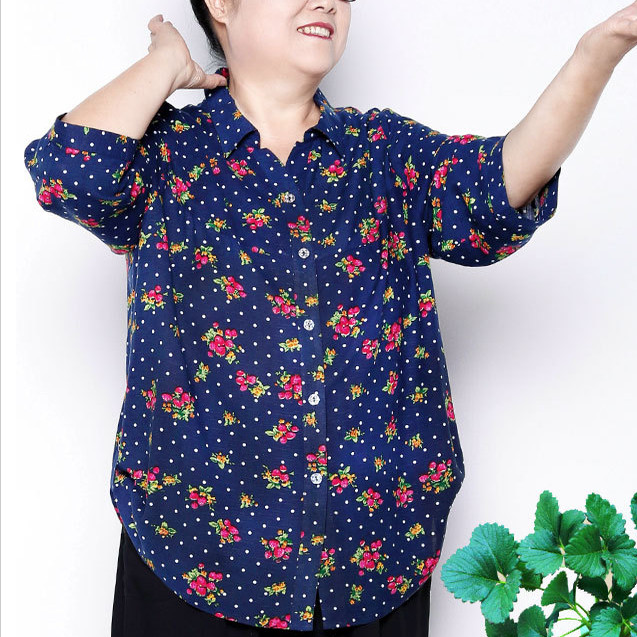 迪佩莱70-80岁老年女装特大码胖妈妈夏秋季七分袖衬衣婆婆装170斤