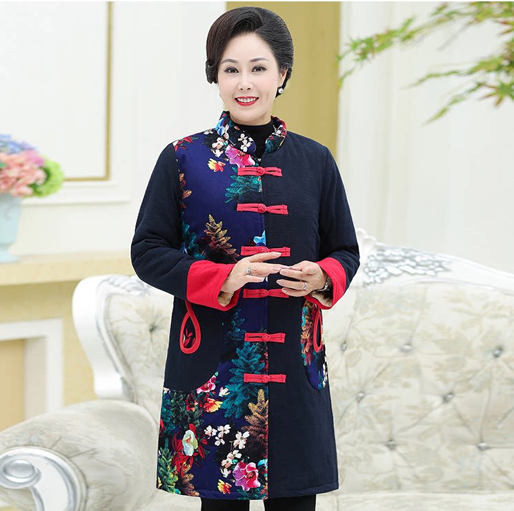 中年人女装冬装民族风棉服外研5XL胖妈妈冬季加厚棉衣外套奶奶装