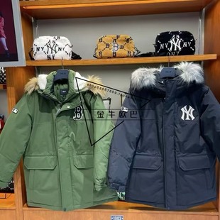 连帽毛领羽绒服潮3ADJB1926 派克风中长款 韩国潮牌MLB正品 秋冬款