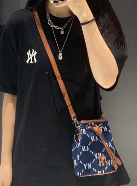 韩国MLB正品经典菱格老花彩色撞色迷你小号斜挎水桶包3ABMS022