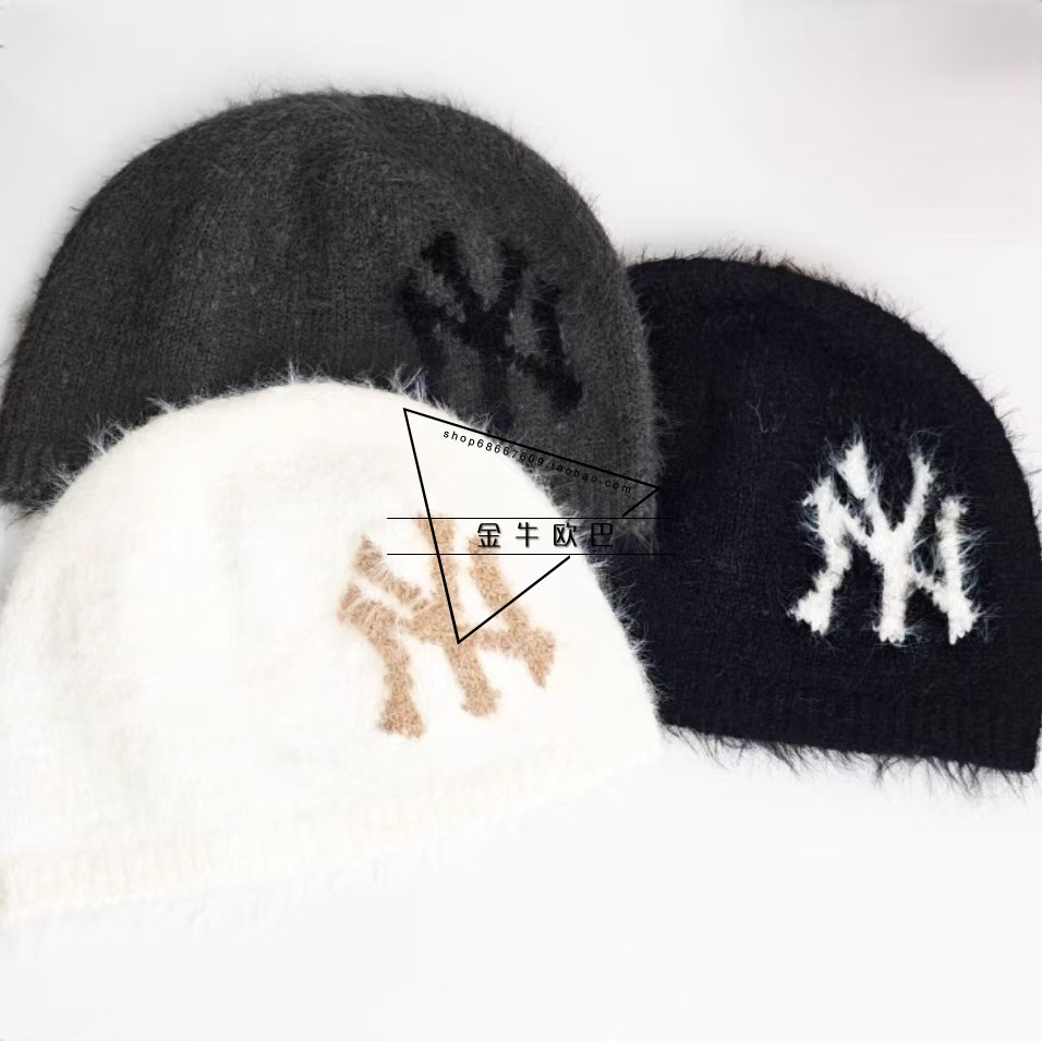 韩国MLB专柜正品25秋冬新款仿水貂毛大LOGO针织毛线帽潮3ABNB0956