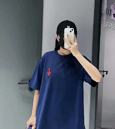 爱心刺绣纯色情侣短袖T恤
