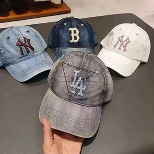 韩国MLB正品26春夏新款复古风水洗牛仔大标棒球帽鸭舌帽3ACPB126N