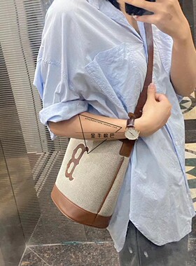 韩国经典MLB专柜正品新款复古帆布水桶包大标NY单肩包潮3ABMS072N