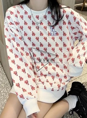 韩国潮牌MLB专柜正品23新款老花满印大标ins风圆领卫衣 3AMTM0231