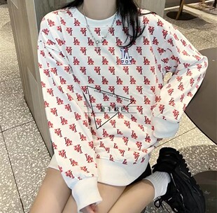 3AMTM0231 老花满印大标ins风圆领卫衣 韩国潮牌MLB专柜正品 23新款