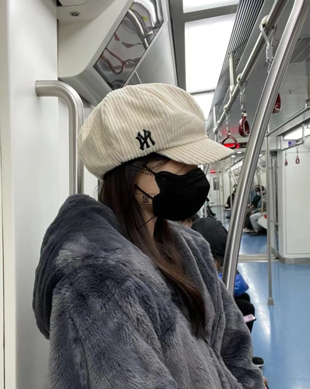 韩国MLB正品新款条绒小帽檐文艺风画家帽灯芯绒贝雷帽女3ACBC0126
