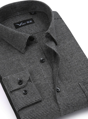 var高端春秋纯棉磨毛法兰绒长袖衬衫男士千鸟格商务内搭打底上衣